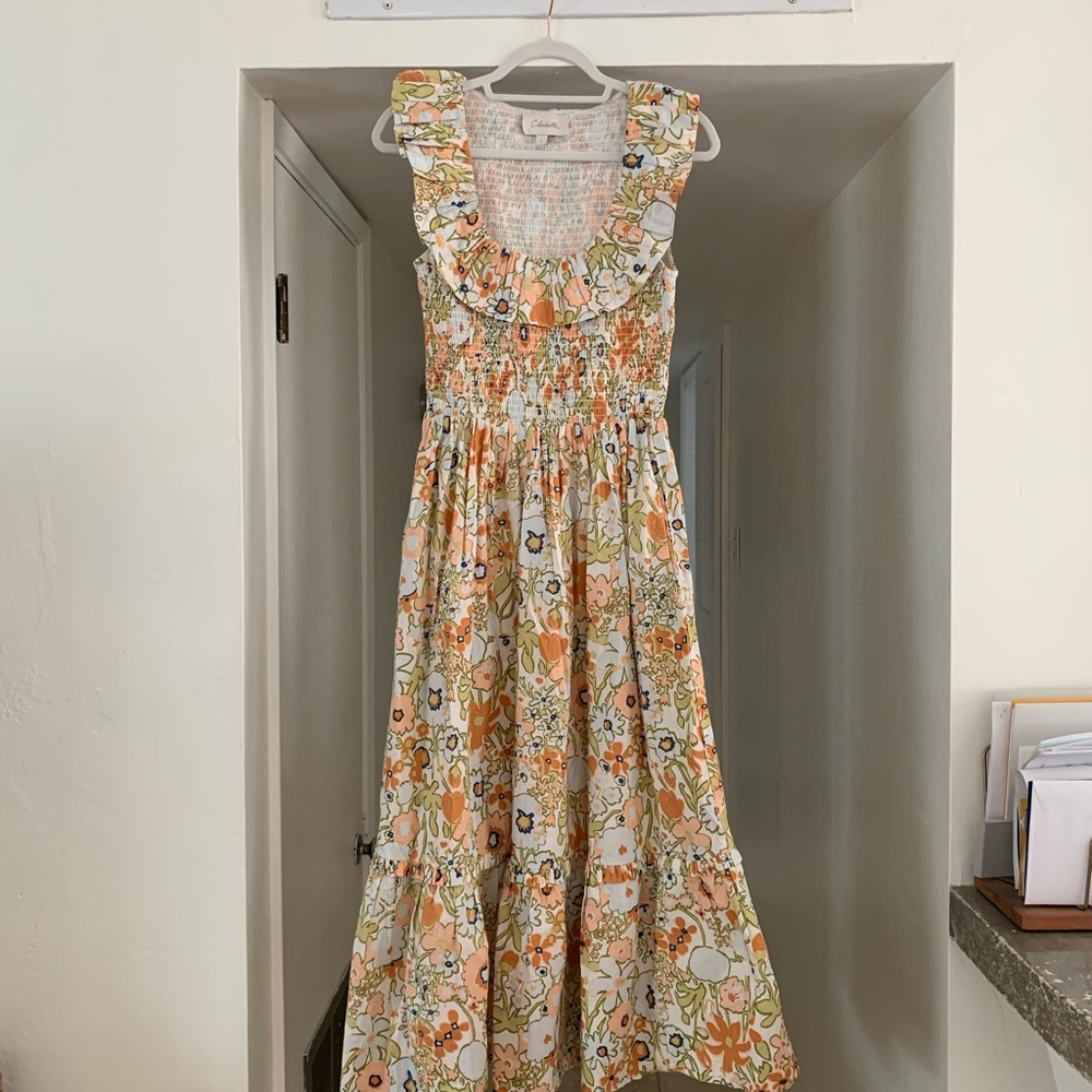 Floral Sleeveless Dress - Orange and White